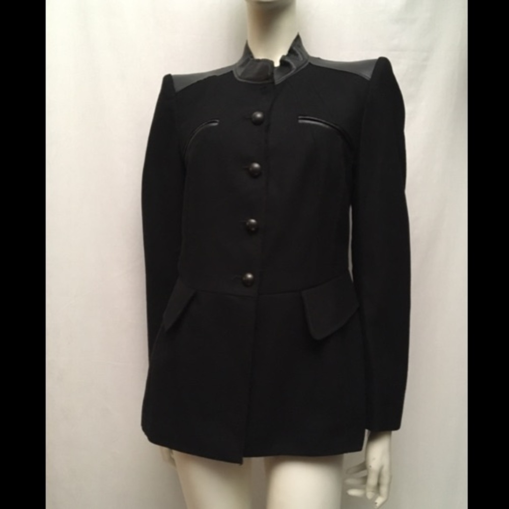 Black Felted Wool Military Style Blazer